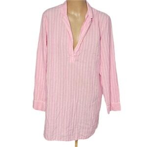 Victoria's Secret Night Shirt Womens Small Pink Striped Long Sleeve Tunic Pajama